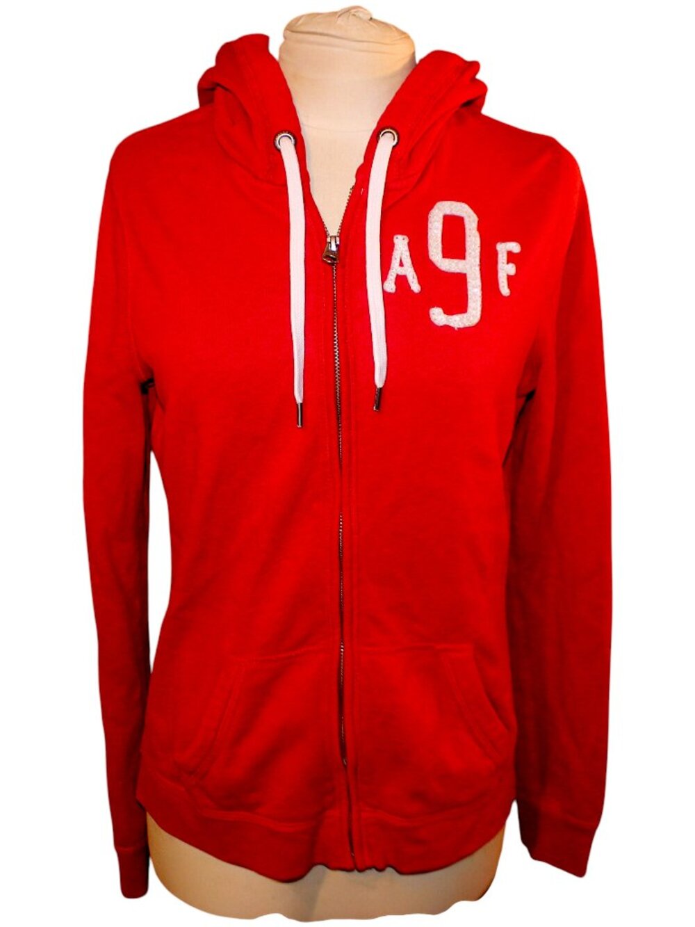 Abercrombie & Fitch Red Full Zip Hoodie L Sequin A9F Varsity Y2K Style Casual